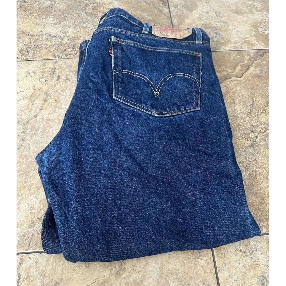 Levi's Mens 501 Button Fly Jeans 42X32 Blue Denim Blank Red Tag Fit 40X27